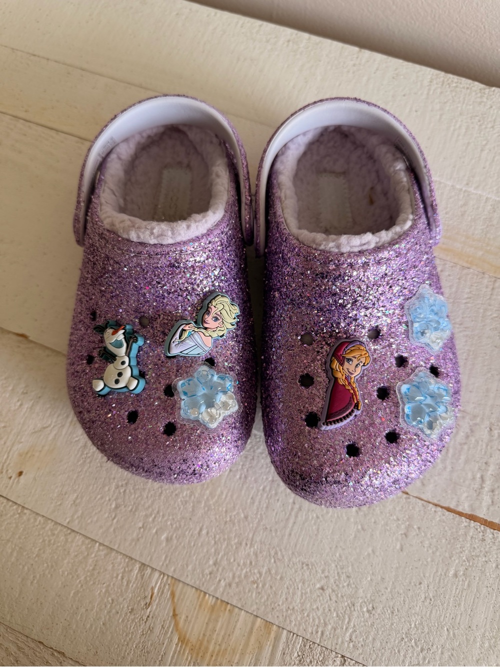 CROCS Kids Glitter Purple Frozen Clog Shoes